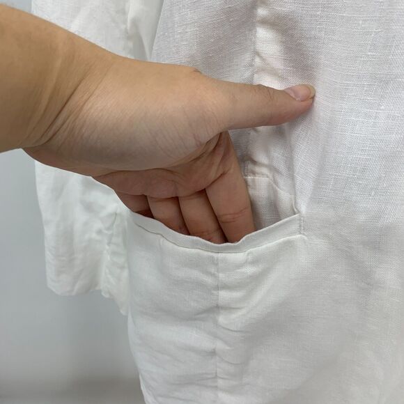 Saks Fifth Avenue Linen Blazer Womens M Medium White Open Front Notch Collar - Picture 4 of 12